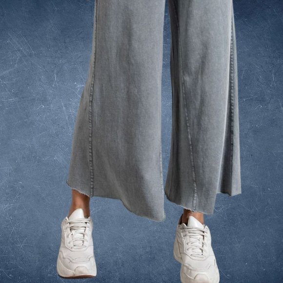 📌 EASEL "The Originals" Mineral Wash Wide Leg Drawstring Pants Pockets Raw Hems - Picture 7 of 15
